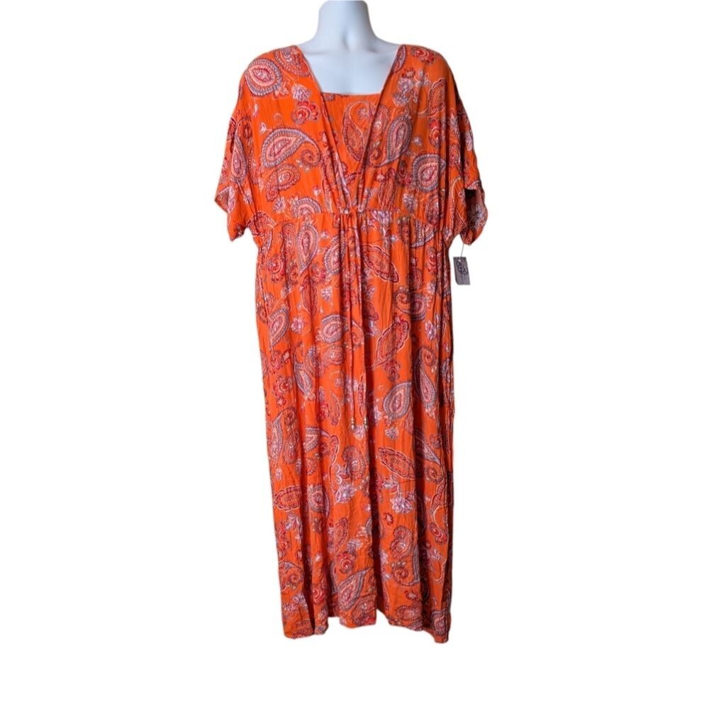 NWT Catherines Maxi Summer Dress paisley floral pattern orange size 2X Boho - Picture 7 of 7